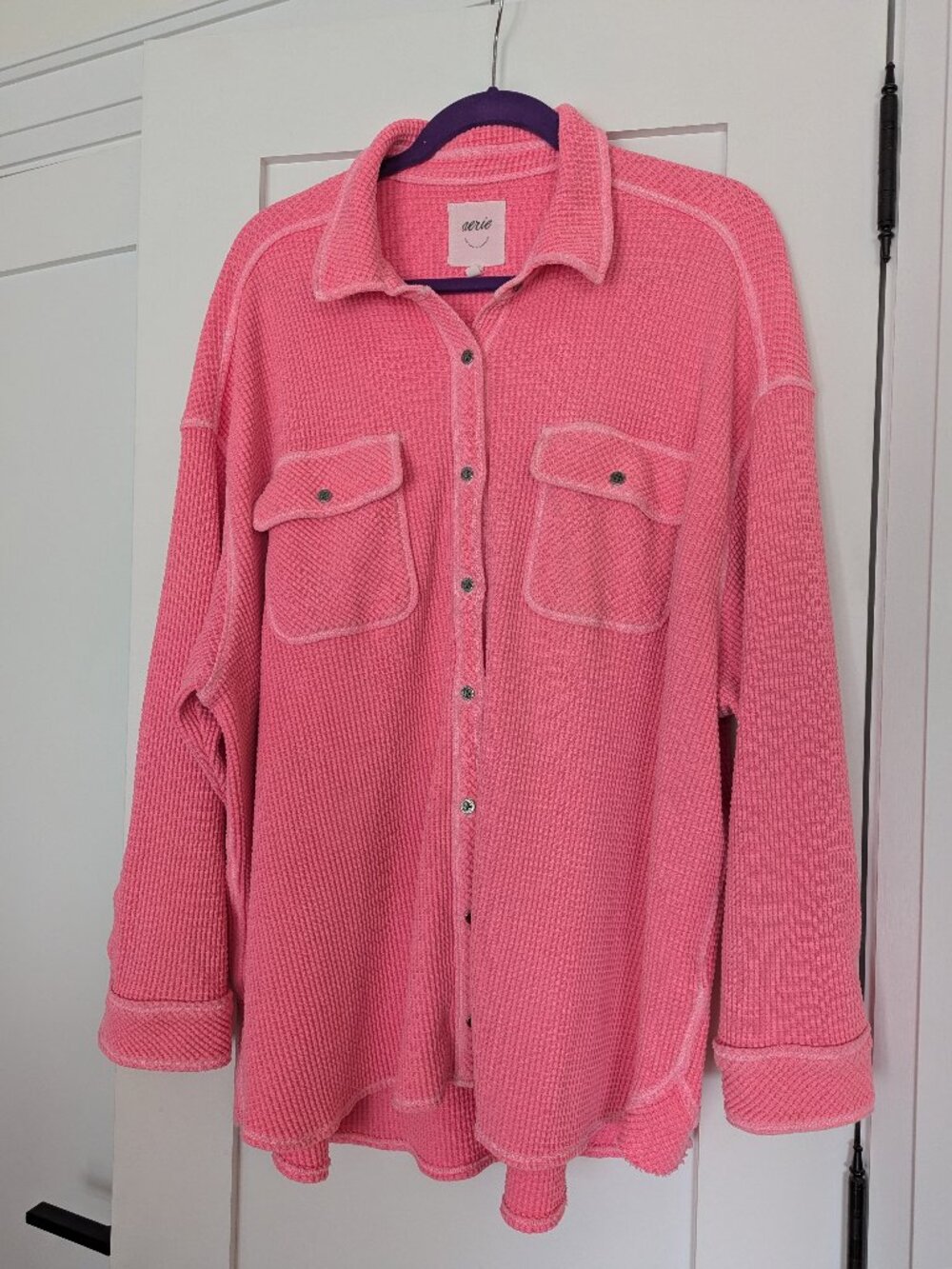 Aerie Pink Waffle Knit Shacket | Sz L | Rare Colour!